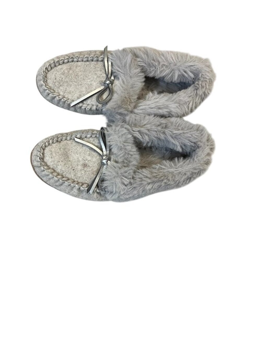 J. Crew Light Grey Faux-Fur Moccasin Slippers Women's Size 8